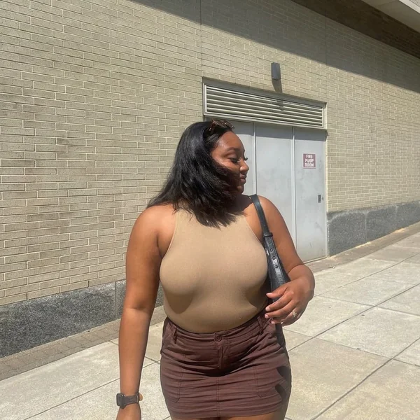 Cargo-Style Brown Mini Skirt and Halter Bodysuit