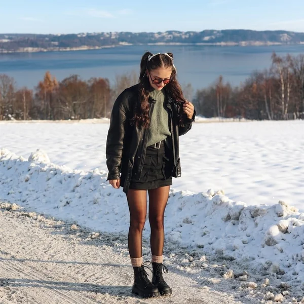 Leather Jacket and Black Mini Skirt Combo