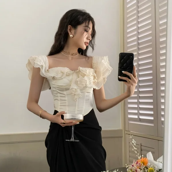 Cream Ruffled Corset Top