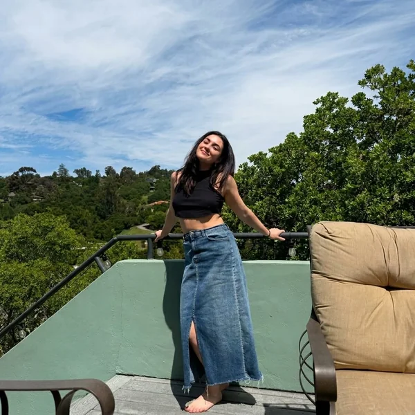 Black Crop Top & Denim Maxi Skirt