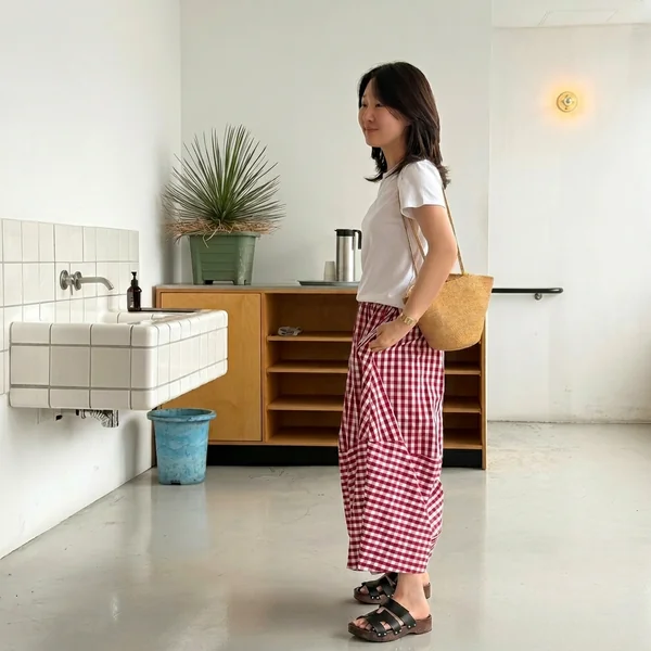 Red Gingham Relaxed Maxi Skirt