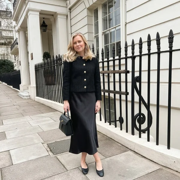 Black Silk Skirt and Tweed Jacket