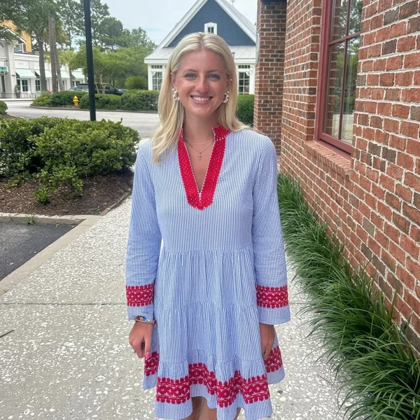 Embroidered Seersucker Mini Dress