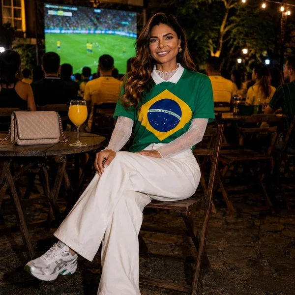 Brazil Polo Jersey with Sheer Mesh and Wide-Leg Denim
