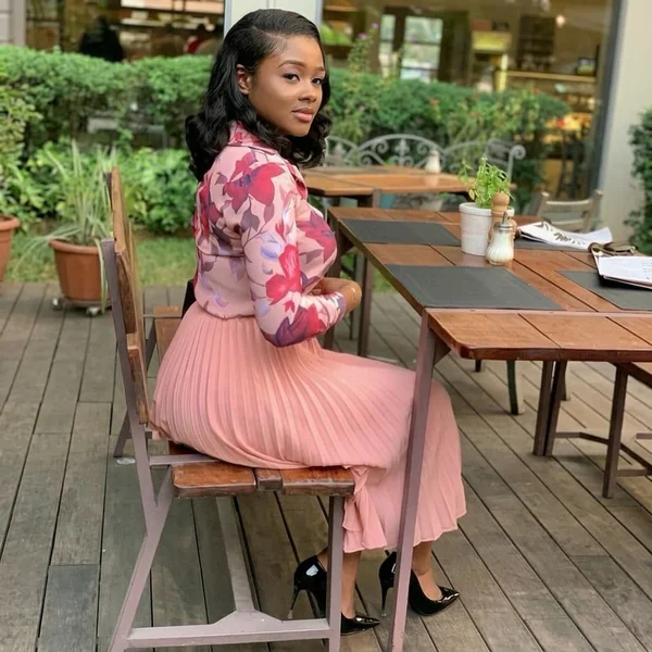 Dusty Rose Pleated Midi with Floral Blouse