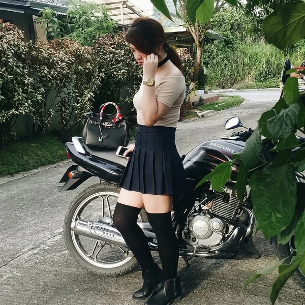 Off-The-Shoulder Tee and Thigh-High Socks