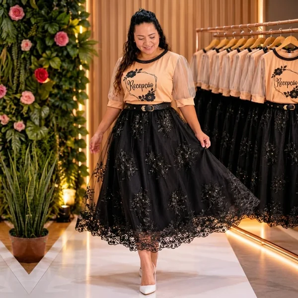 Whimsical Embroidered Tulle Volume