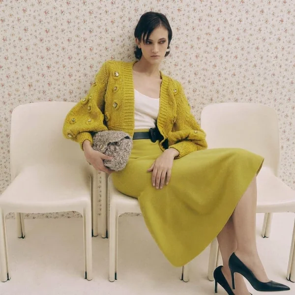 Mustard Knit Maxi & Embellished Cardigan