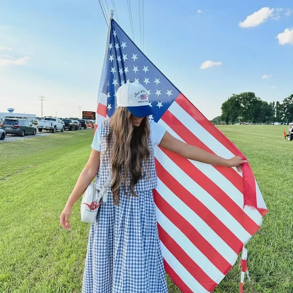 Gingham Maxi Dress and Graphic Cap