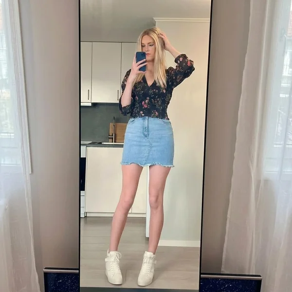 Denim Mini & Floral Blouse