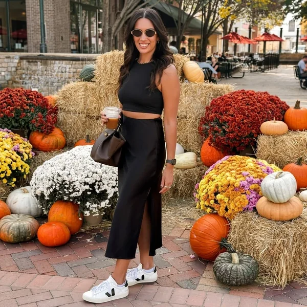 Black Satin Slip Skirt and Crop Top