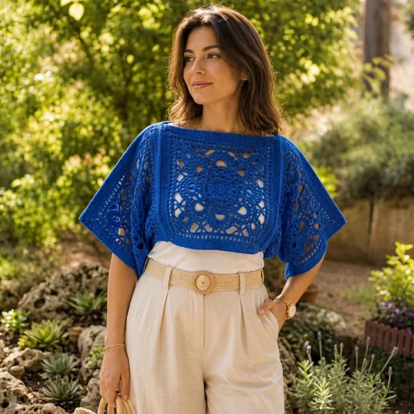 Floral 3D Crochet Tunic and Classic Denim