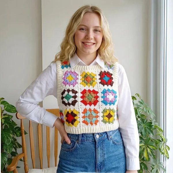 Crochet Granny Square Crop Vest