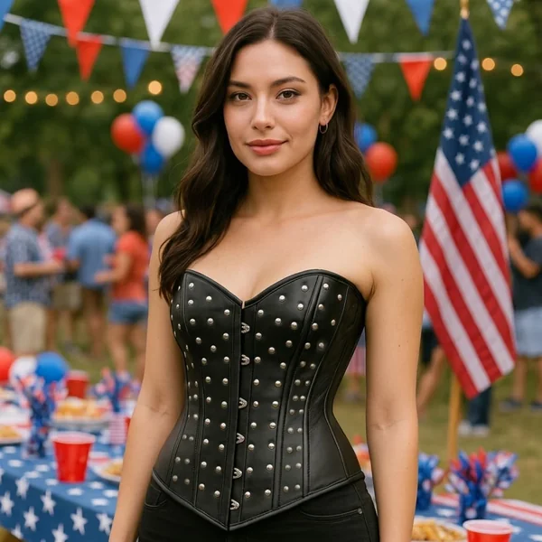 Studded Faux-Leather Corset Top