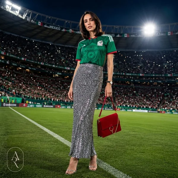 Mexico Jersey and Metallic Sequin Maxi Skirt