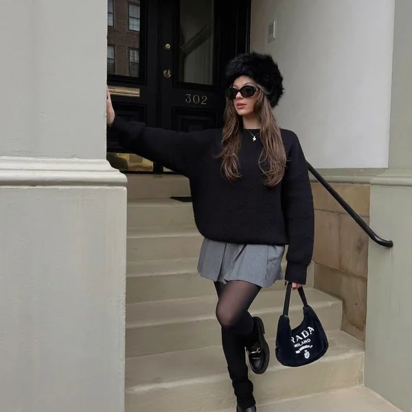 Pleated Mini Skirt and Oversized Sweater