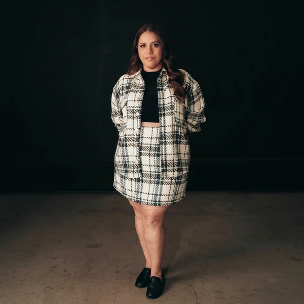 Cream Plaid Bouclé Skirt Set