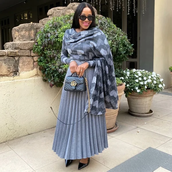 Heather Gray Pleated Maxi with Coordinated Wrap