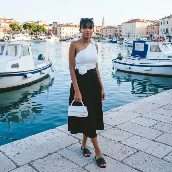 One-Shoulder Top and Satin Midi Skirt