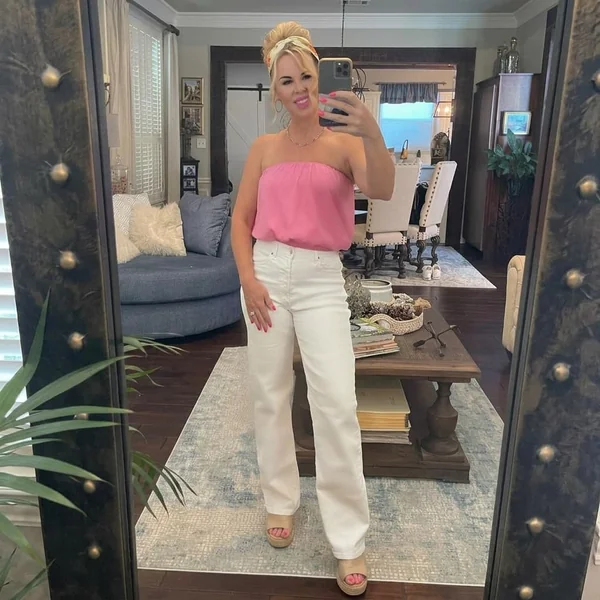Flowy Pink Tube Top and White Jeans