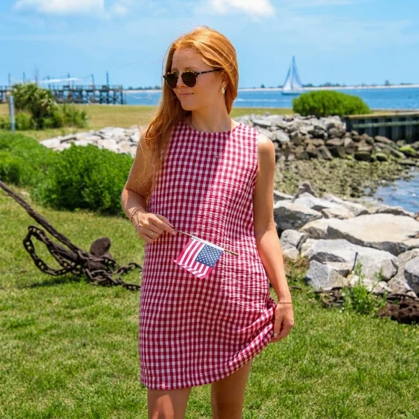 Red Gingham Sleeveless Shift Dress