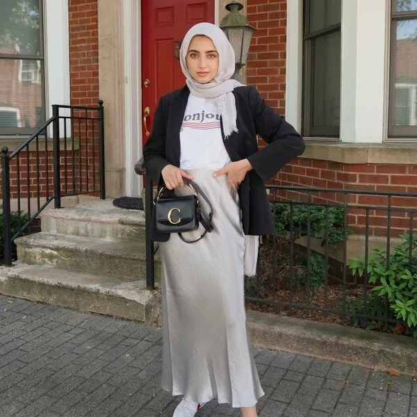 Modest Street Style with a Satin Skirt