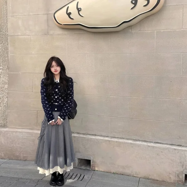 Layered Wool Midi & Patterned Cardigan