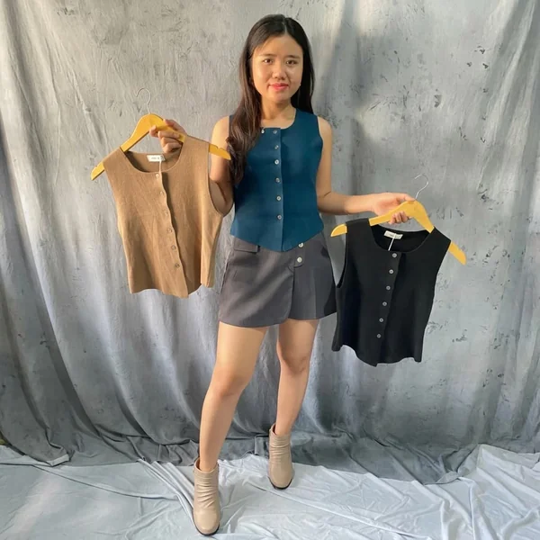 Button-Front Knit Vest and Tailored Skort