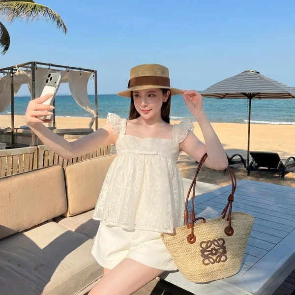 Cream Lace Babydoll Top with White Shorts