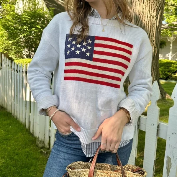 American Flag Knit Sweater and Button-Down Layer