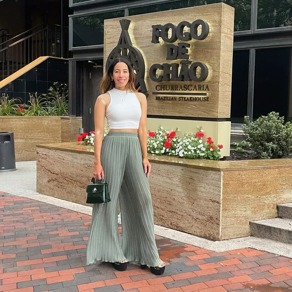 White Mock-Neck Tank and Plissé Wide-Leg Pants