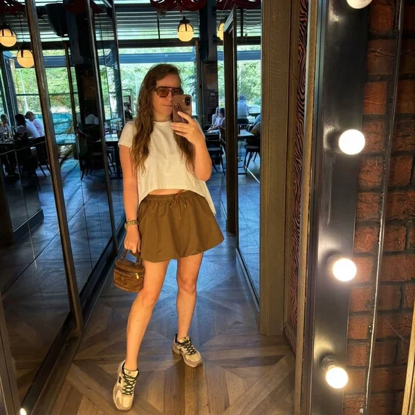 Khaki Skater Skirt with White Tee
