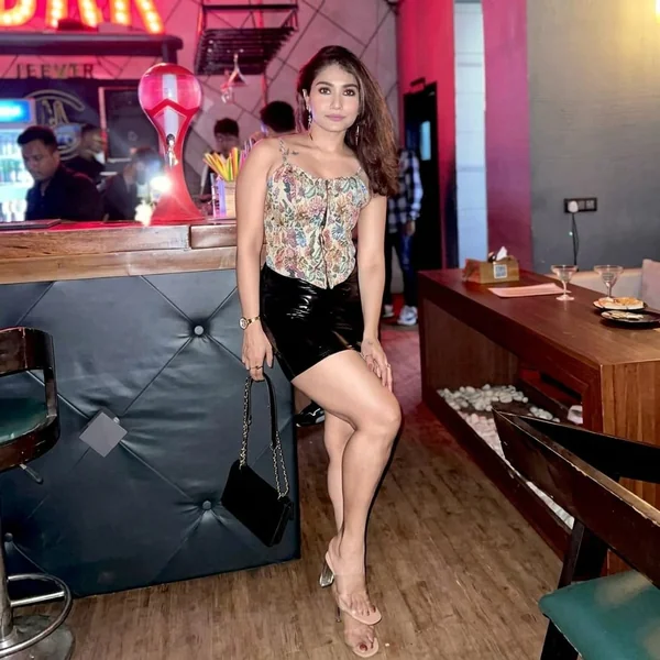 Floral Tapestry Corset Top and Vinyl Mini Skirt