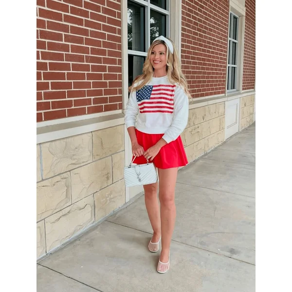Casual American Flag Sweatshirt & Skort
