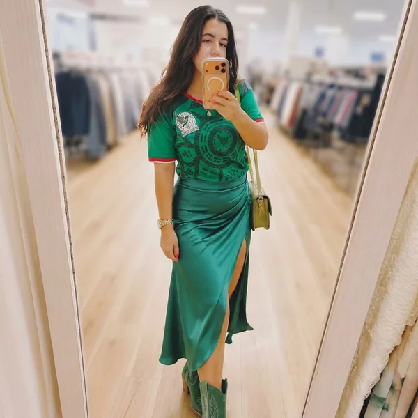 Mexico Jersey and Ruched Satin Midi Skirt