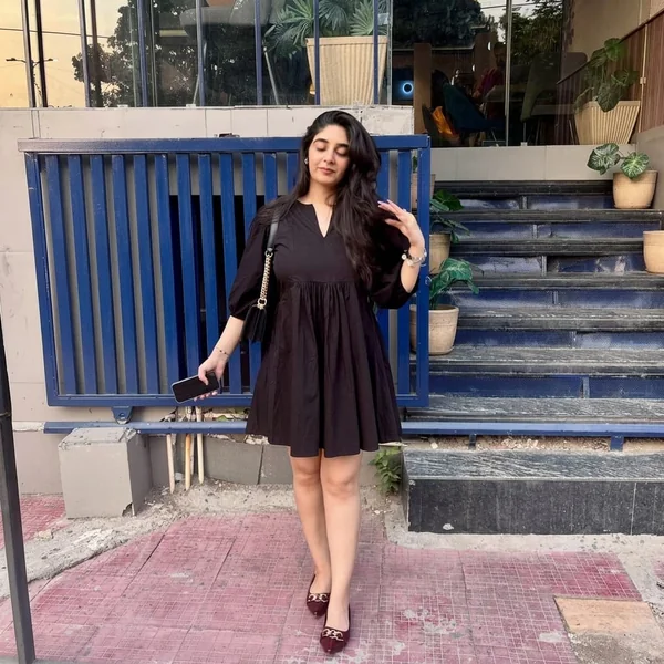 Black V-Neck Babydoll Dress