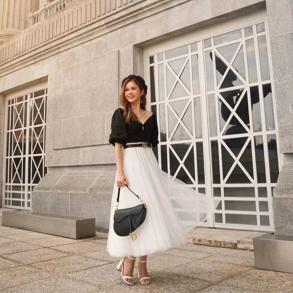 Monochrome Tulle Maxi Skirt Ensemble