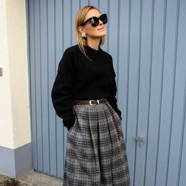 Plaid Wool Maxi & Oversized Knit