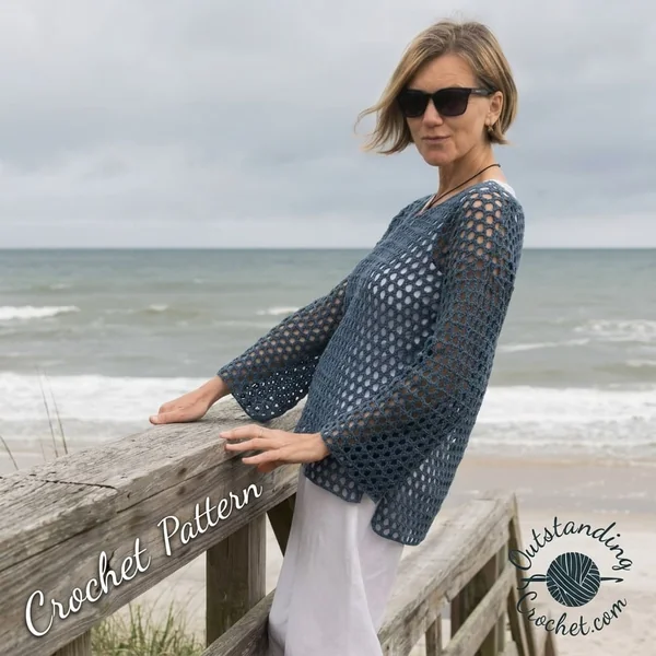 Sage Flower-Motif Crochet Sweater and Tailored Trousers