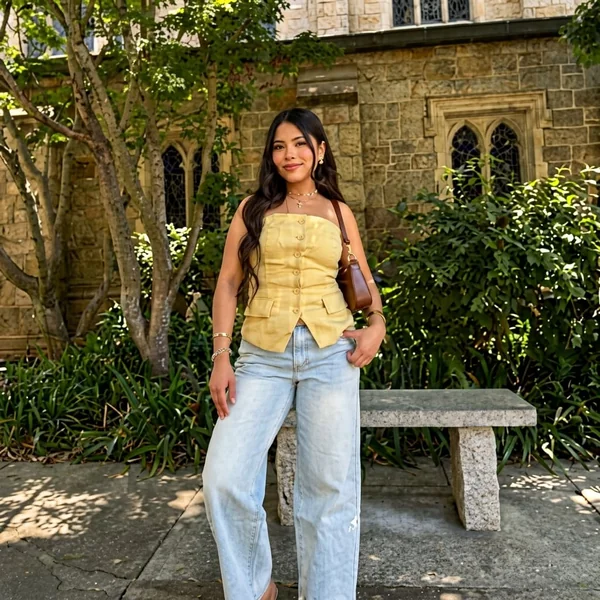 Button-Front Yellow Tube Top