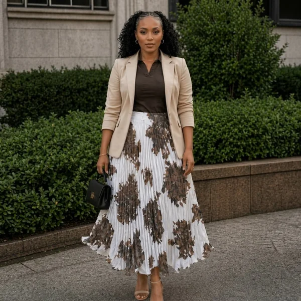 Floral Printed Pleated Maxi with Blazer