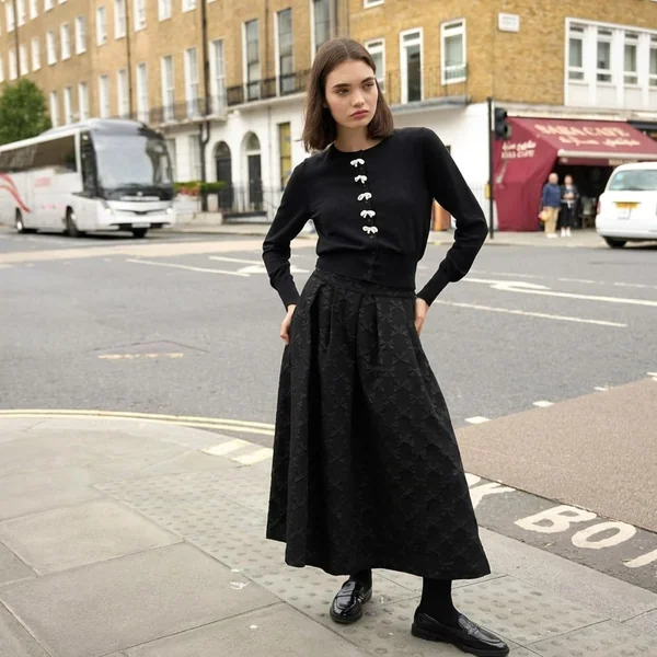 Monochromatic Bow Cardigan & Maxi Skirt