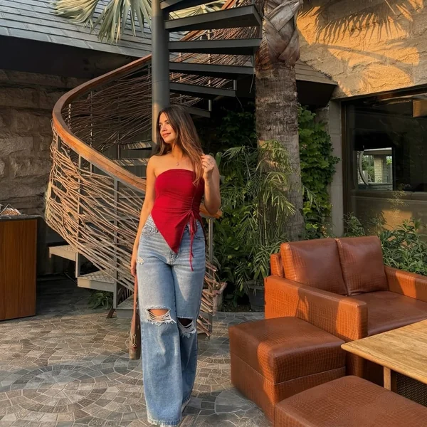 Strapless Ruched Red Handkerchief Top