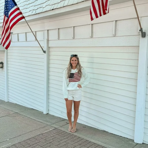 Slouchy Flag Sweater & White Denim Shorts