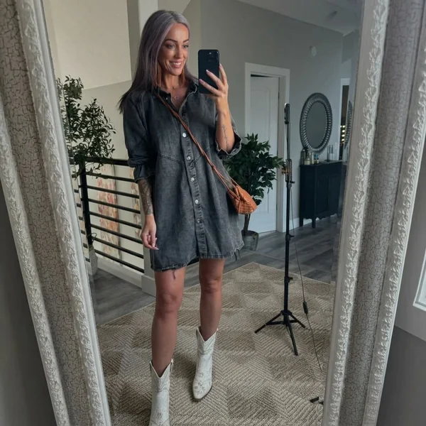 Washed Denim Dress & Western Boots