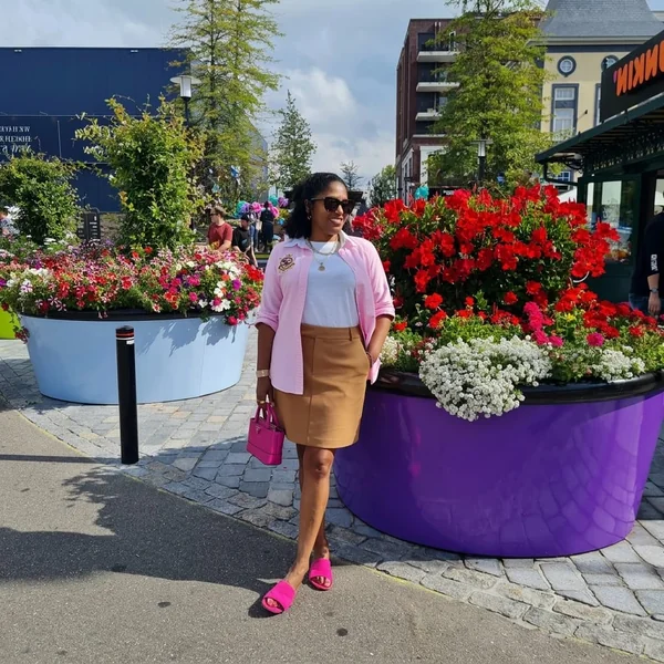 Pink and Camel Brown Mini Skirt Styling