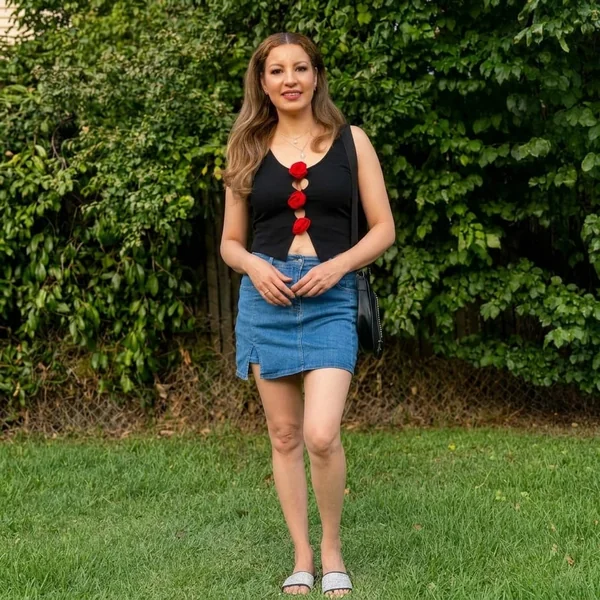 Denim Mini Skirt with Floral Appliqué Tank Top