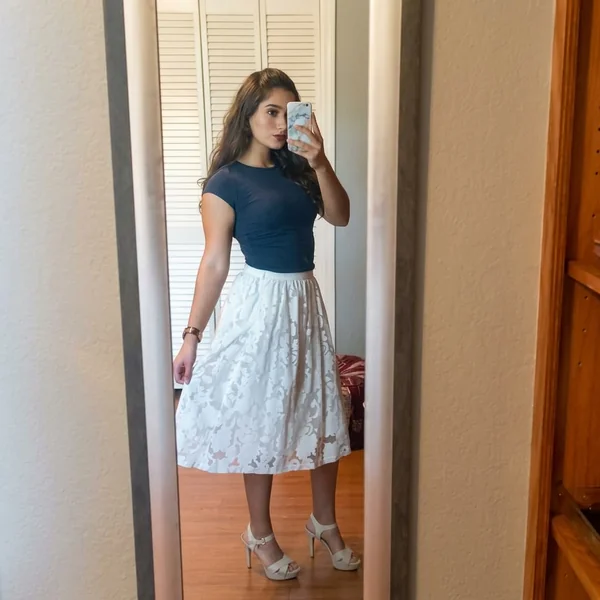 A-Line Lace Midi Skirt and Fitted Tee
