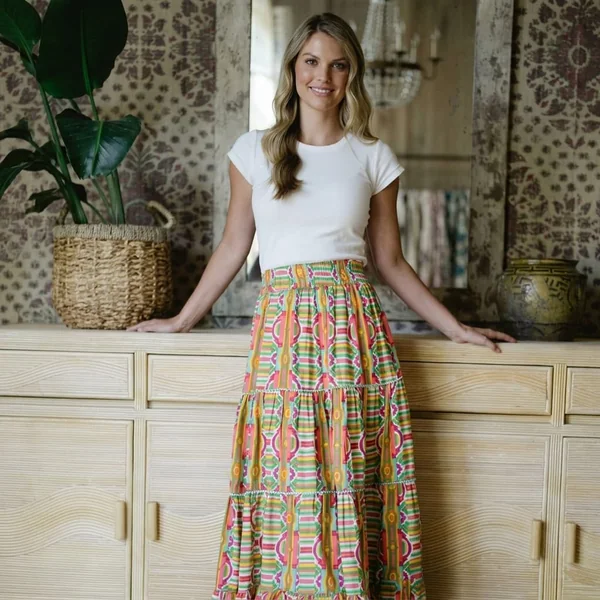 Printed Tiered Maxi Skirt and White Tee