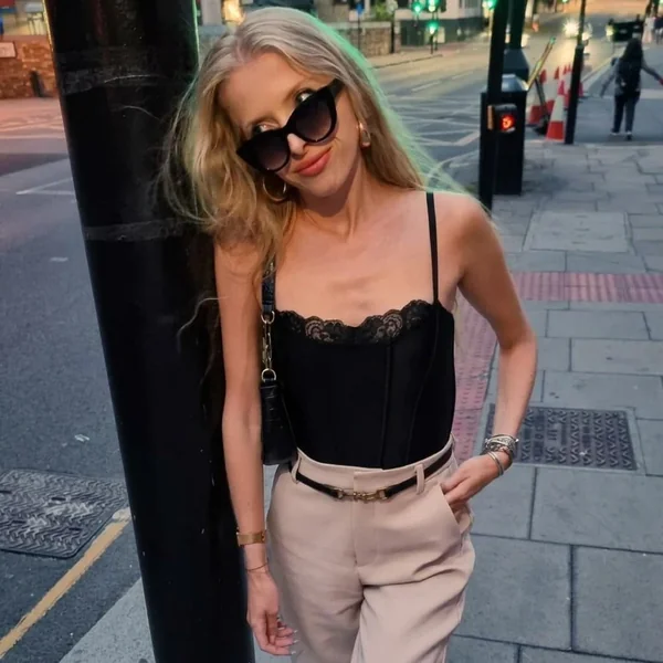 Lace-Trimmed Black Corset Top